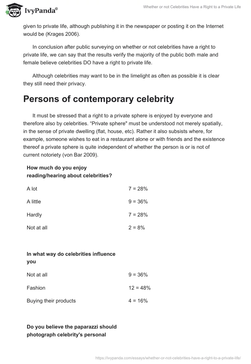 Whether or not Celebrities Have a Right to a Private Life. Page 3