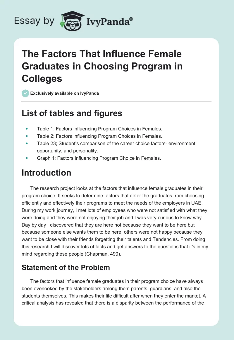 The Factors That Influence Female Graduates in Choosing Program in Colleges. Page 1