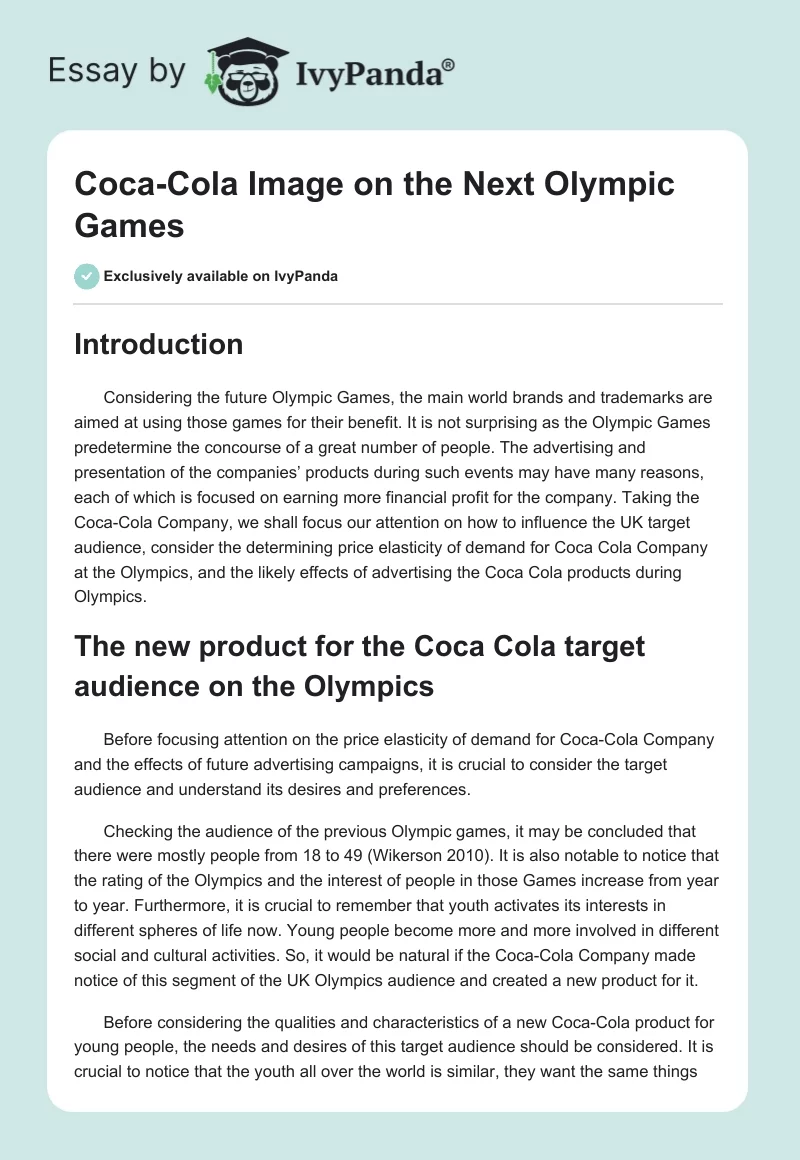Coca-Cola Image on the Next Olympic Games. Page 1