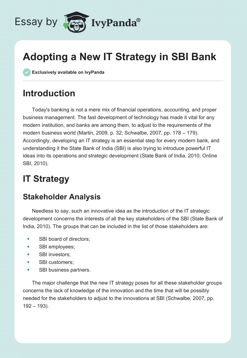 Adopting a New IT Strategy in SBI Bank. Page 1