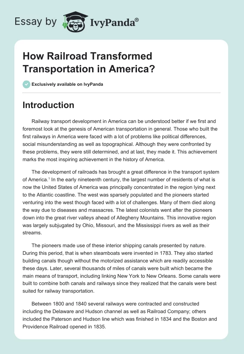 How Railroad Transformed Transportation in America?. Page 1