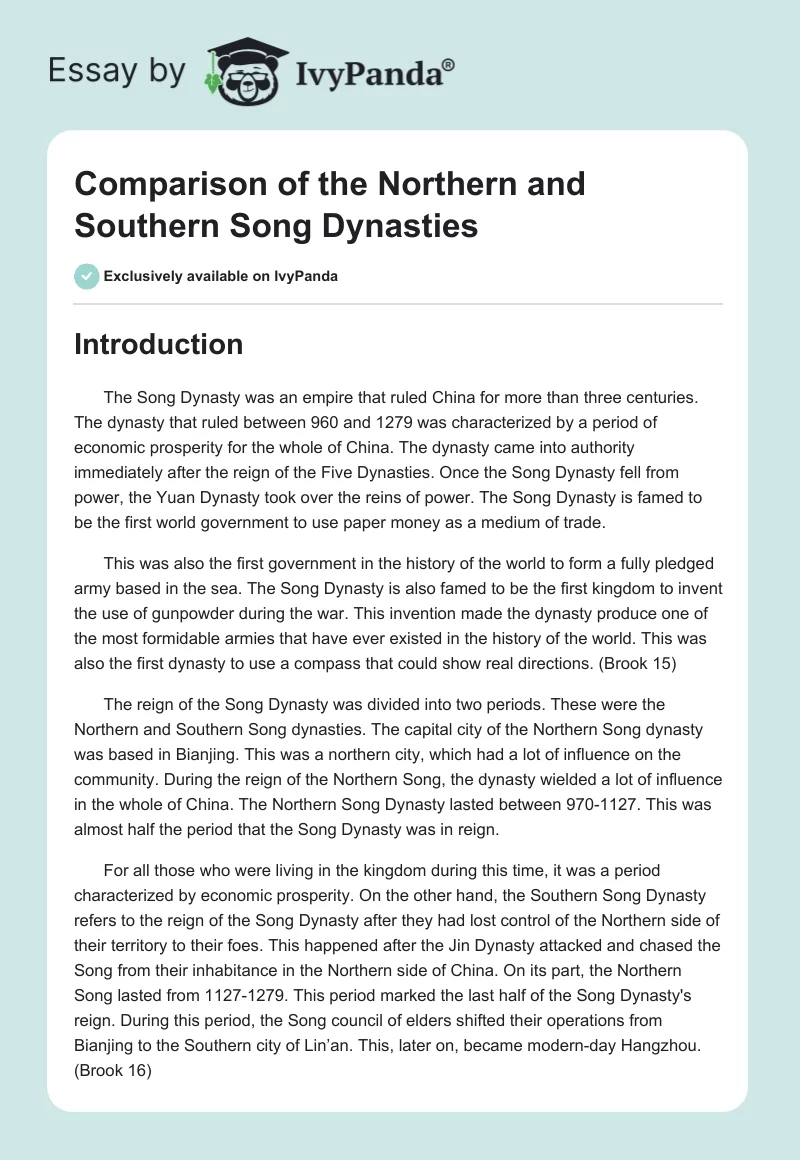 Comparison of the Northern and Southern Song Dynasties. Page 1