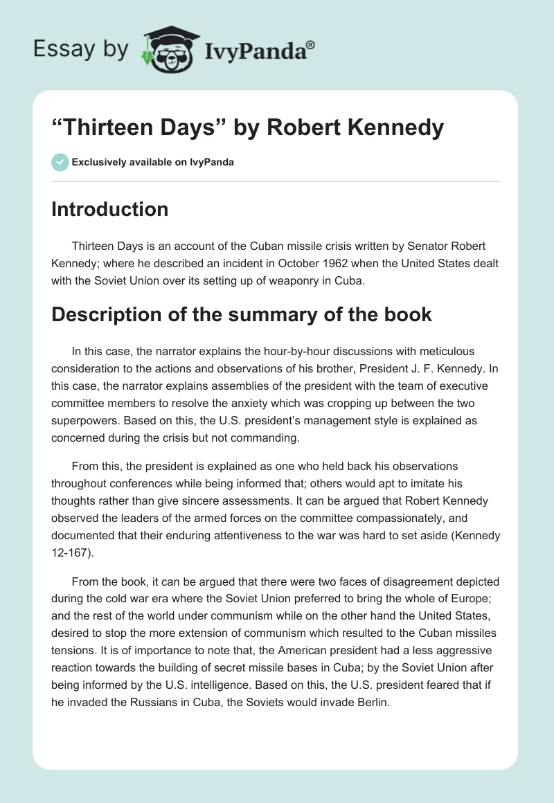 “Thirteen Days” by Robert Kennedy. Page 1
