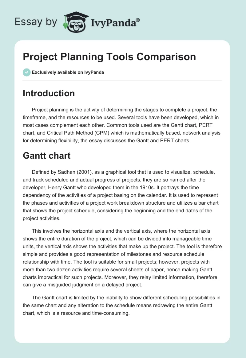 Project Planning Tools Comparison. Page 1