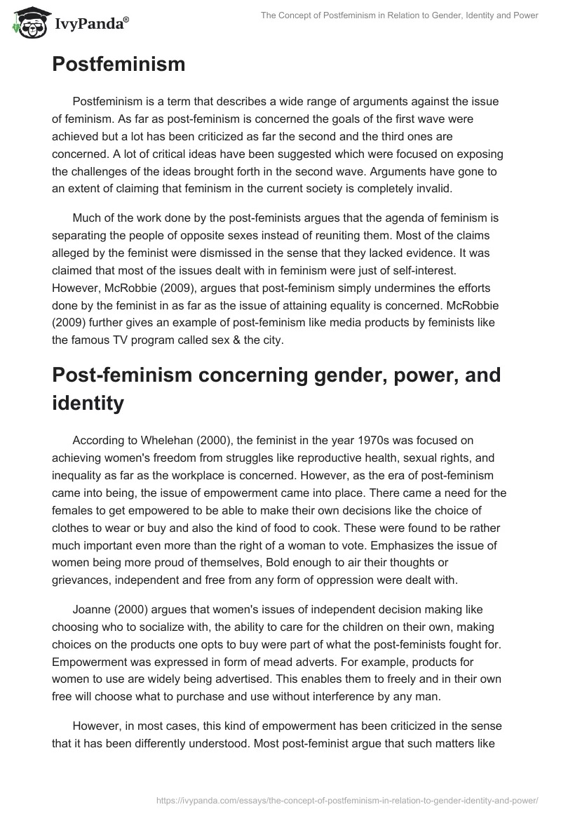 The Concept of Postfeminism in Relation to Gender, Identity and Power. Page 2