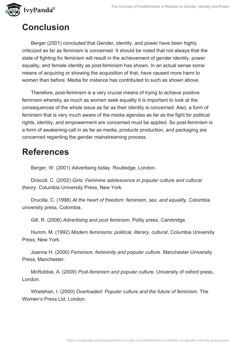 The Concept of Postfeminism in Relation to Gender, Identity and Power. Page 5