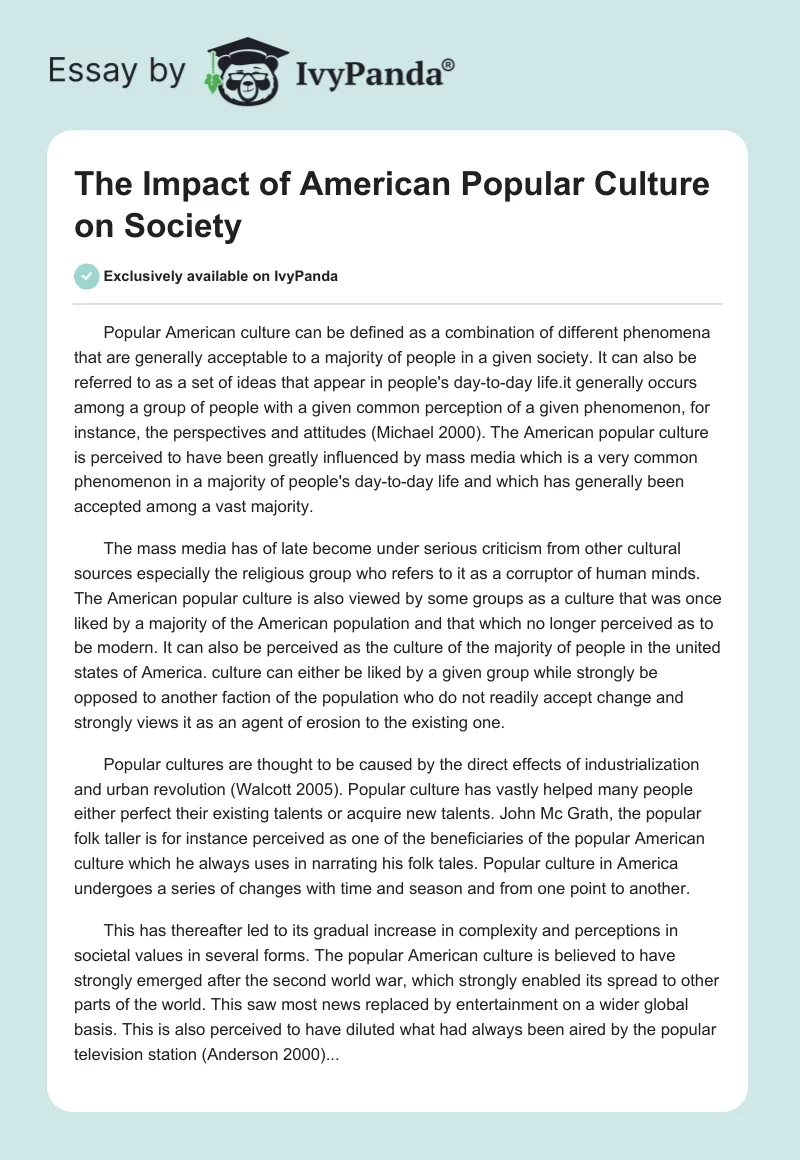 The Impact of American Popular Culture on Society. Page 1