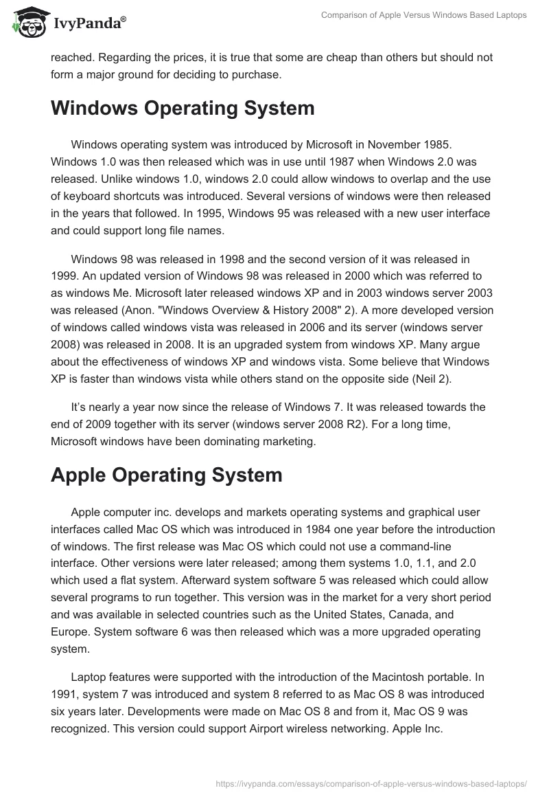 Comparison of Apple Versus Windows Based Laptops. Page 2