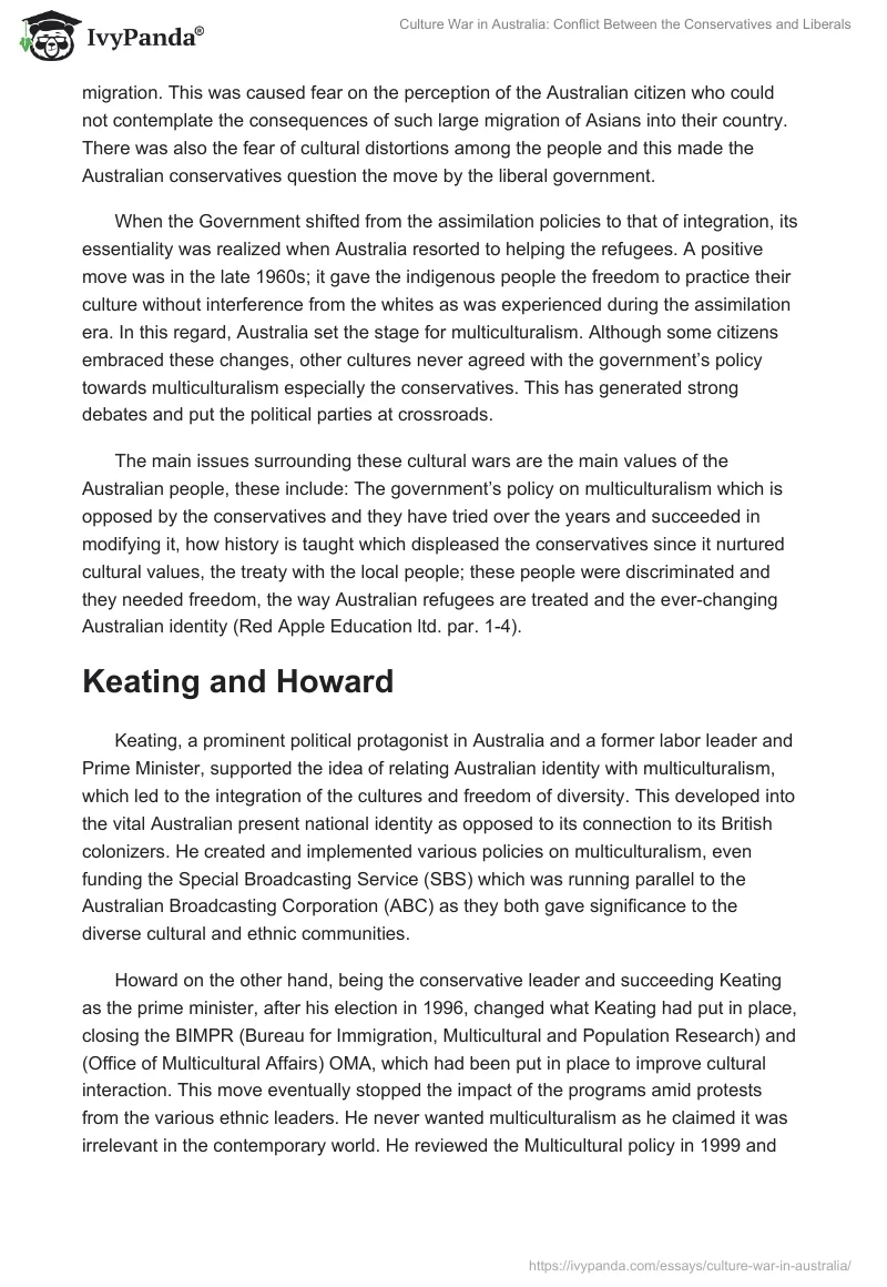 Culture War in Australia: Conflict Between the Conservatives and Liberals. Page 2