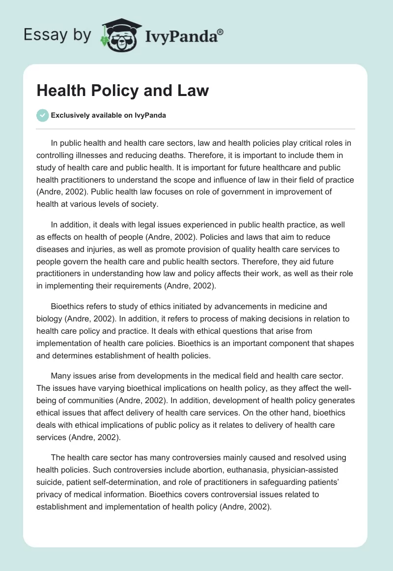 Health Policy and Law. Page 1