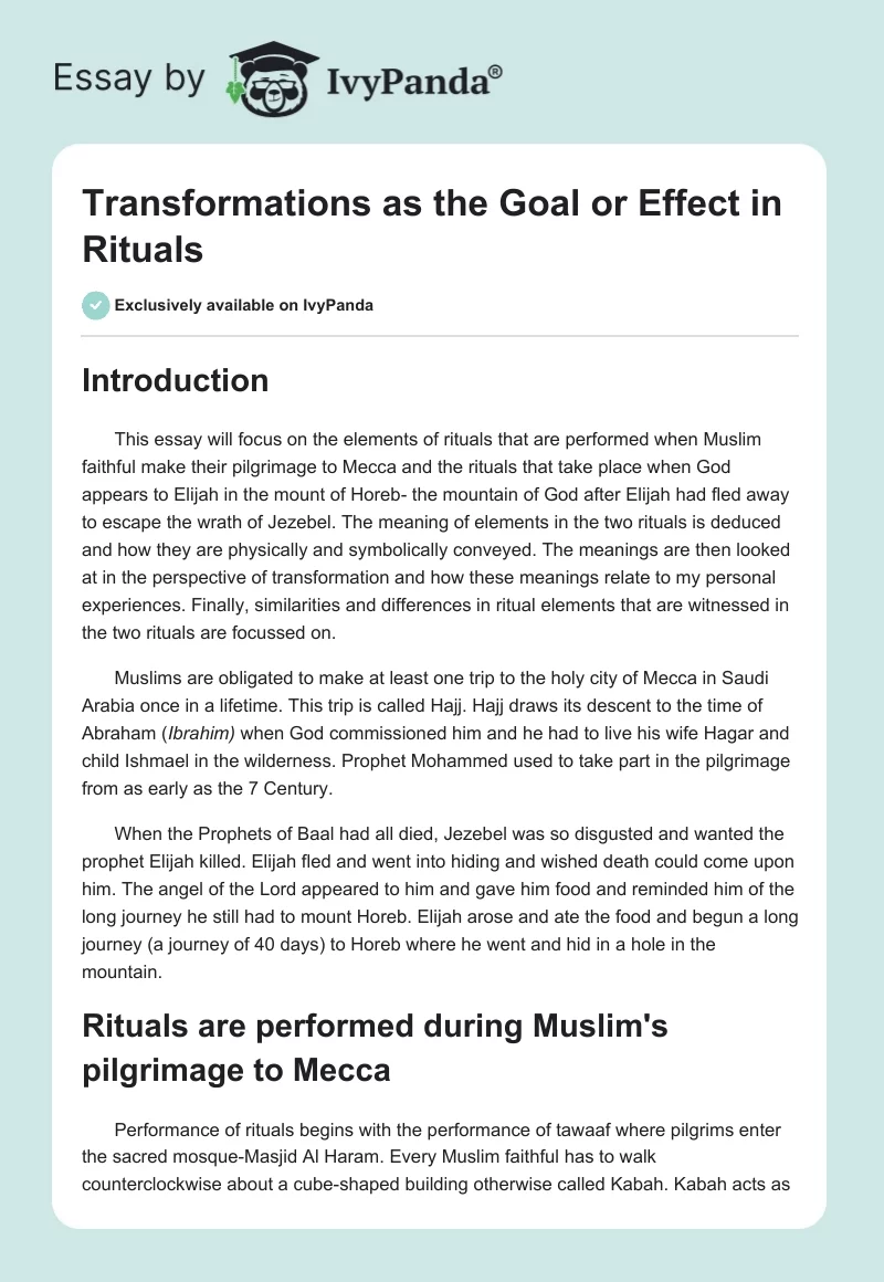 Transformations as the Goal or Effect in Rituals. Page 1