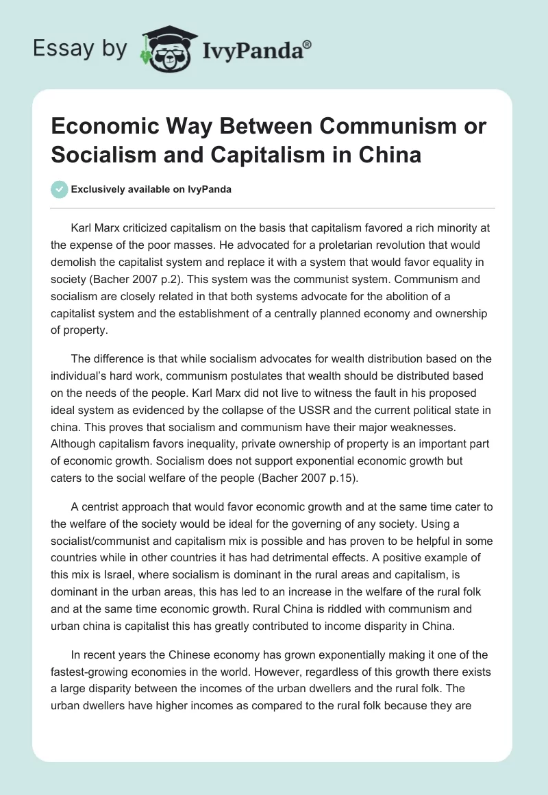 Economic Way Between Communism or Socialism and Capitalism in China. Page 1