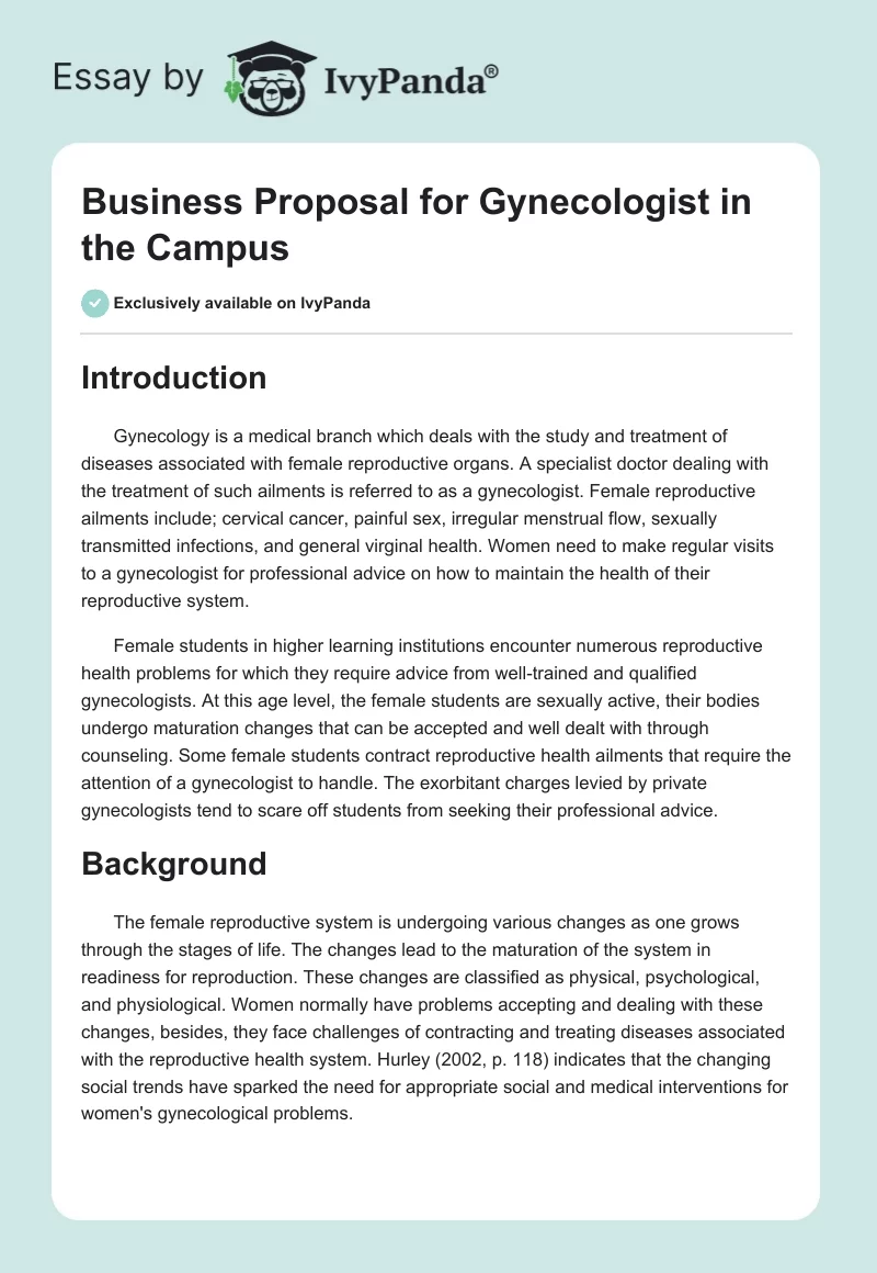 Business Proposal for Gynecologist in the Campus. Page 1