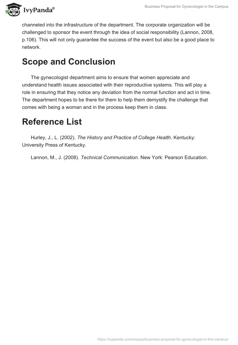 Business Proposal for Gynecologist in the Campus. Page 4