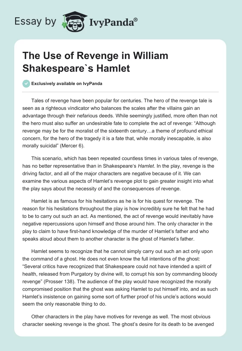 The Use of Revenge in William Shakespeare`s "Hamlet". Page 1