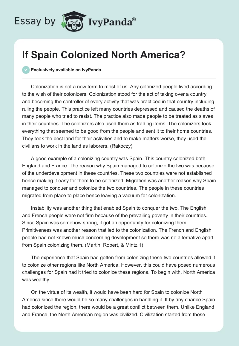 If Spain Colonized North America?. Page 1