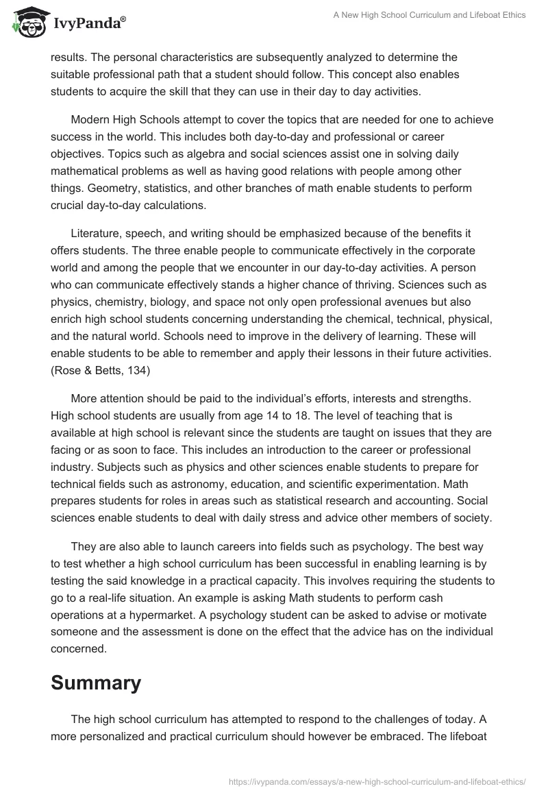 A New High School Curriculum and Lifeboat Ethics. Page 2