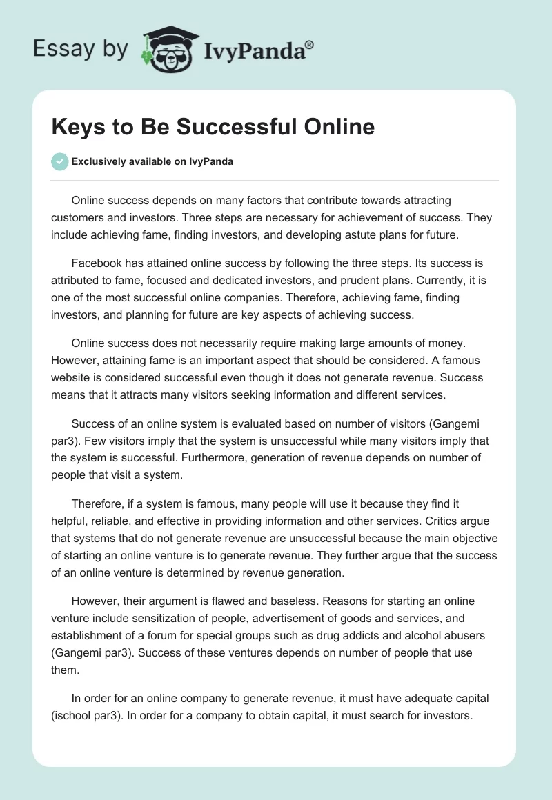Keys to Be Successful Online. Page 1