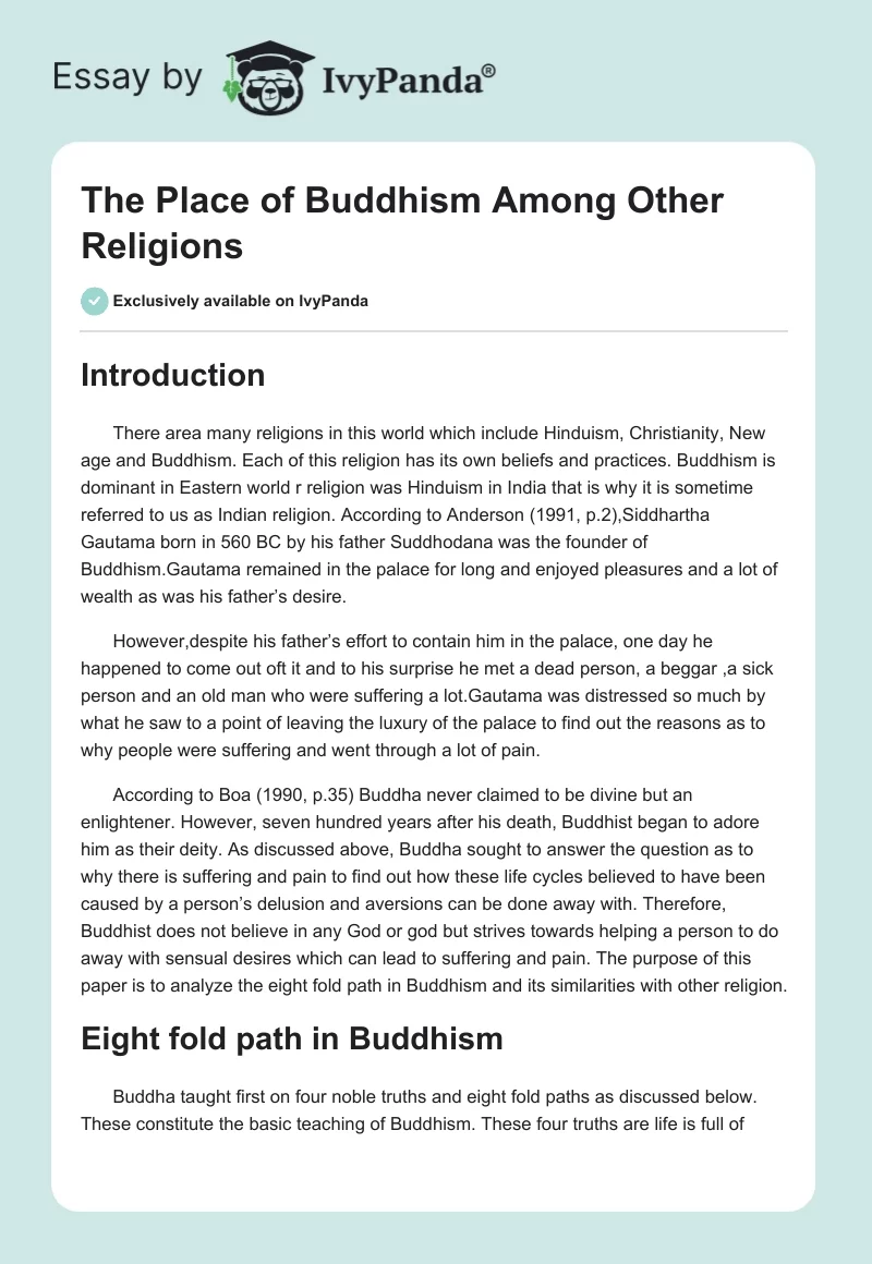 The Place of Buddhism Among Other Religions. Page 1