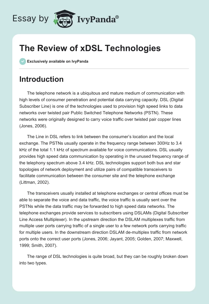 The Review of xDSL Technologies. Page 1