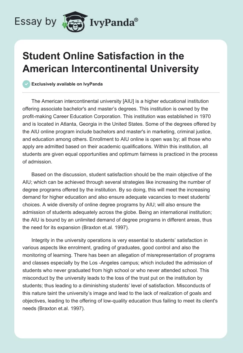 Student Online Satisfaction in the American Intercontinental University. Page 1