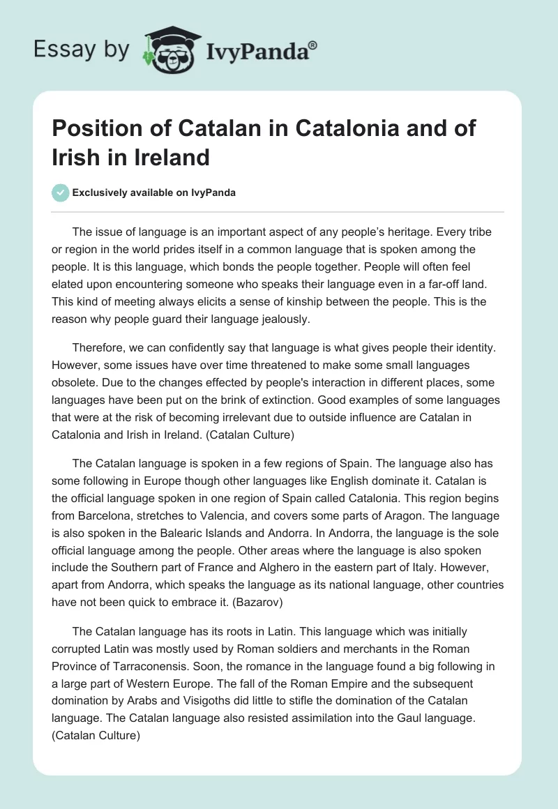 Position of Catalan in Catalonia and of Irish in Ireland. Page 1