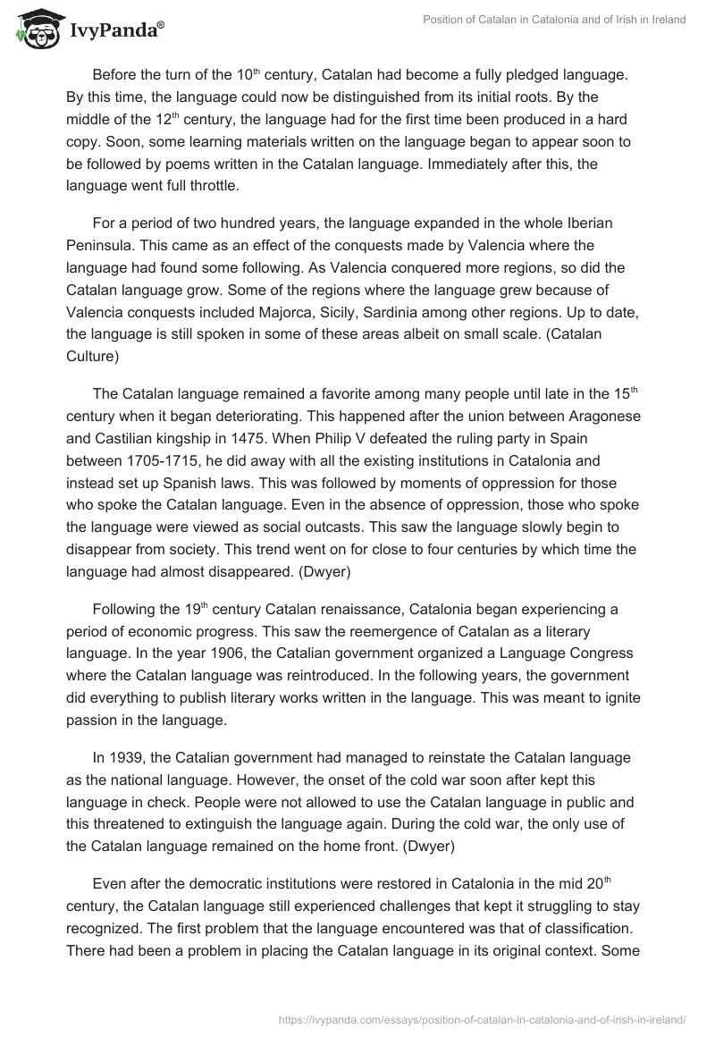 Position of Catalan in Catalonia and of Irish in Ireland. Page 2