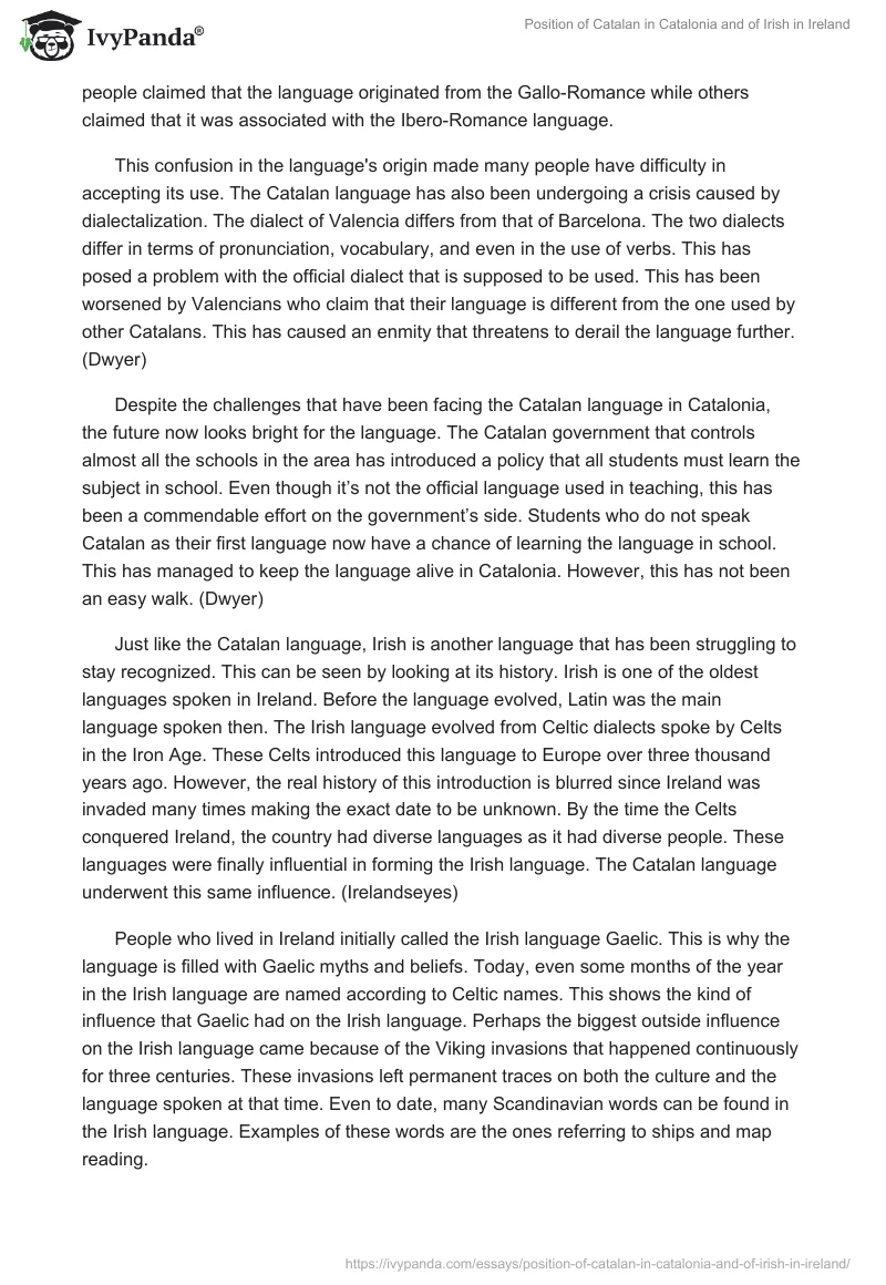 Position of Catalan in Catalonia and of Irish in Ireland. Page 3