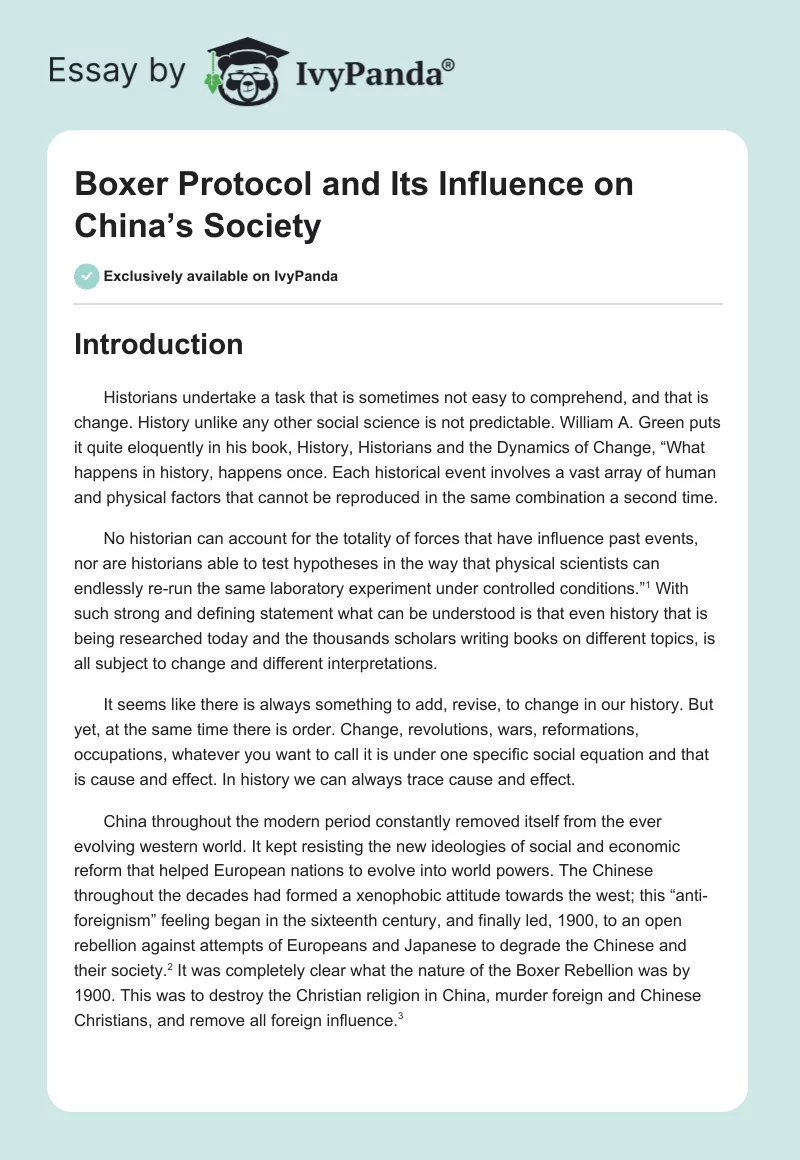 Boxer Protocol and Its Influence on China’s Society. Page 1