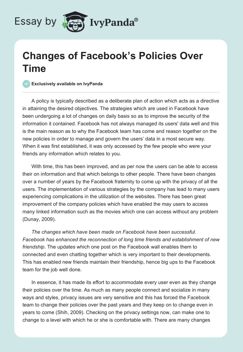 Changes of Facebook’s Policies Over Time. Page 1