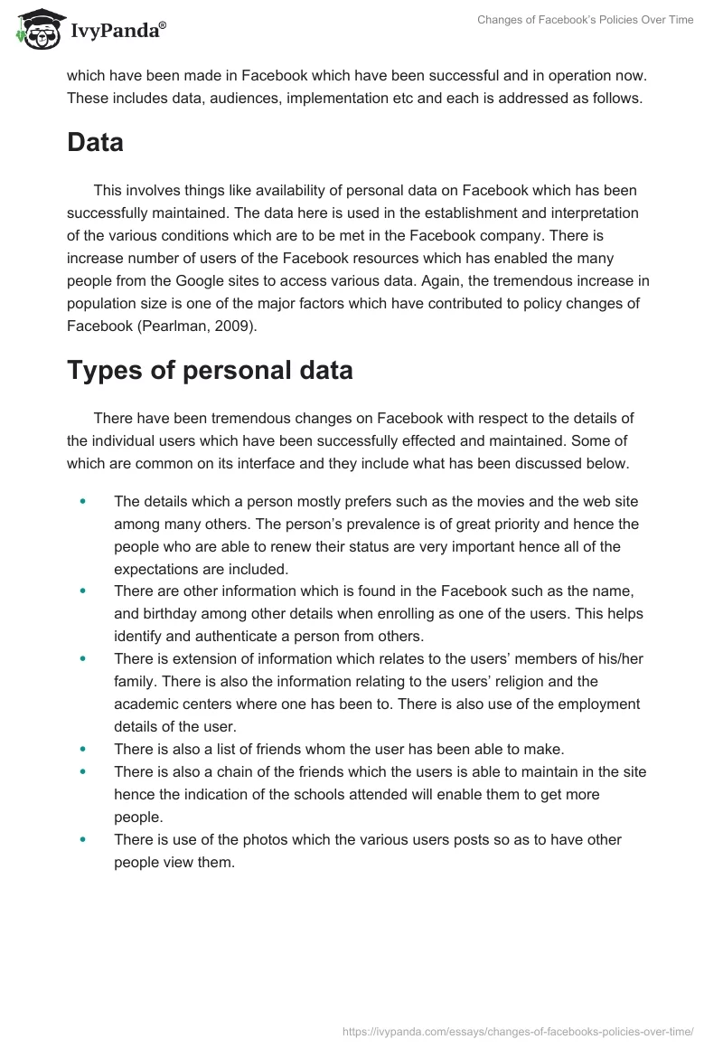 Changes of Facebook’s Policies Over Time. Page 2
