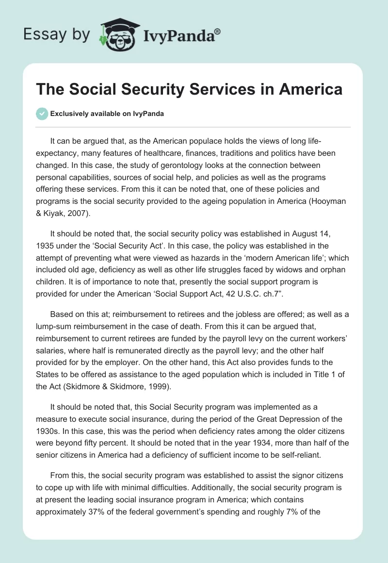 The Social Security Services in America. Page 1