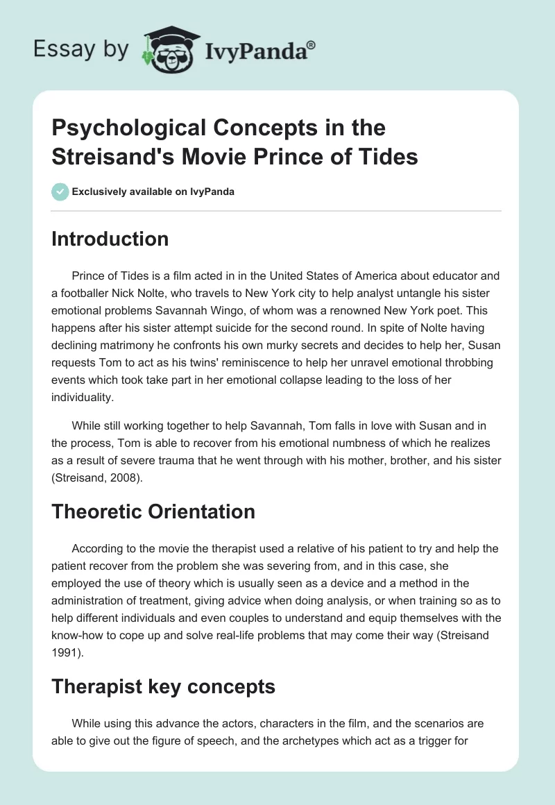 Psychological Concepts in the Streisand's Movie "Prince of Tides". Page 1