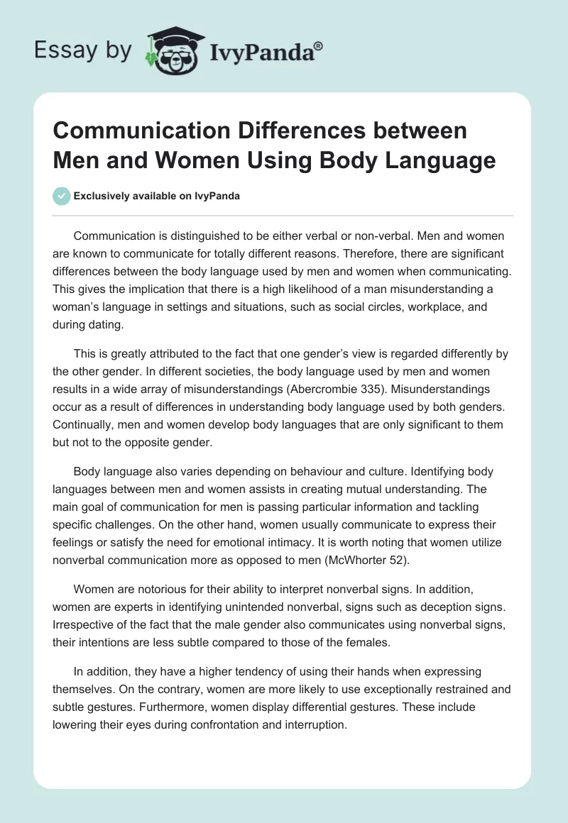 Communication Differences Between Men and Women Using Body Language. Page 1