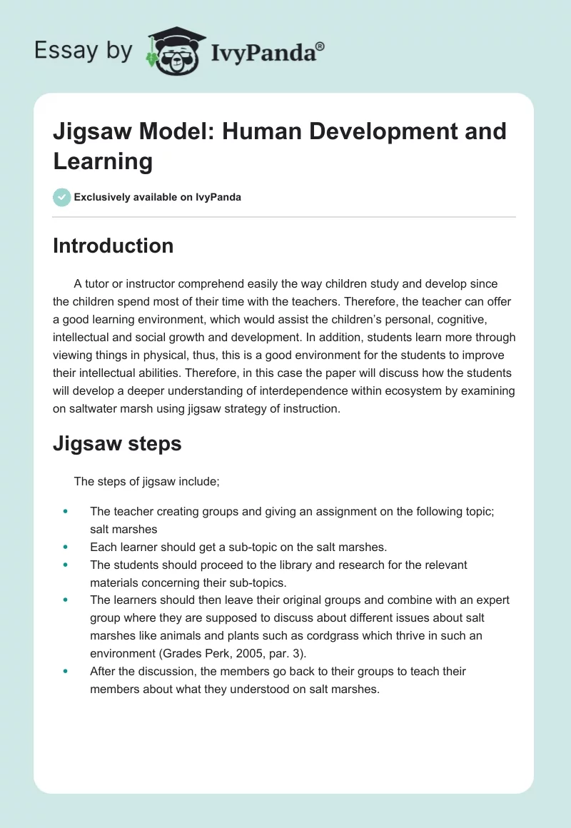 Jigsaw Model: Human Development and Learning. Page 1