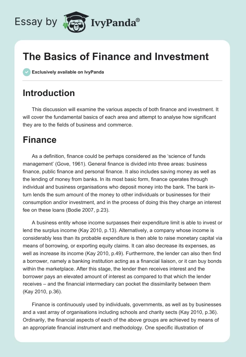 The Basics of Finance and Investment. Page 1