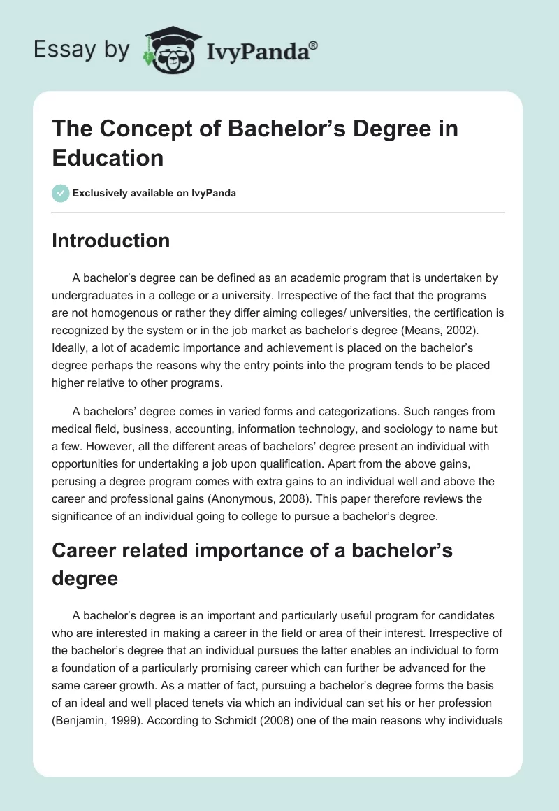 The Concept of a Bachelor’s Degree in Education. Page 1