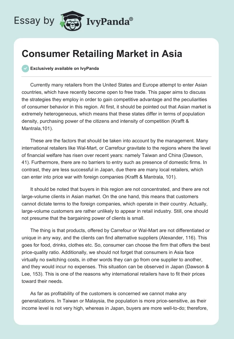Consumer Retailing Market in Asia. Page 1