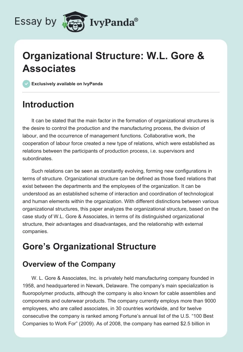 Organizational Structure: W.L. Gore & Associates. Page 1