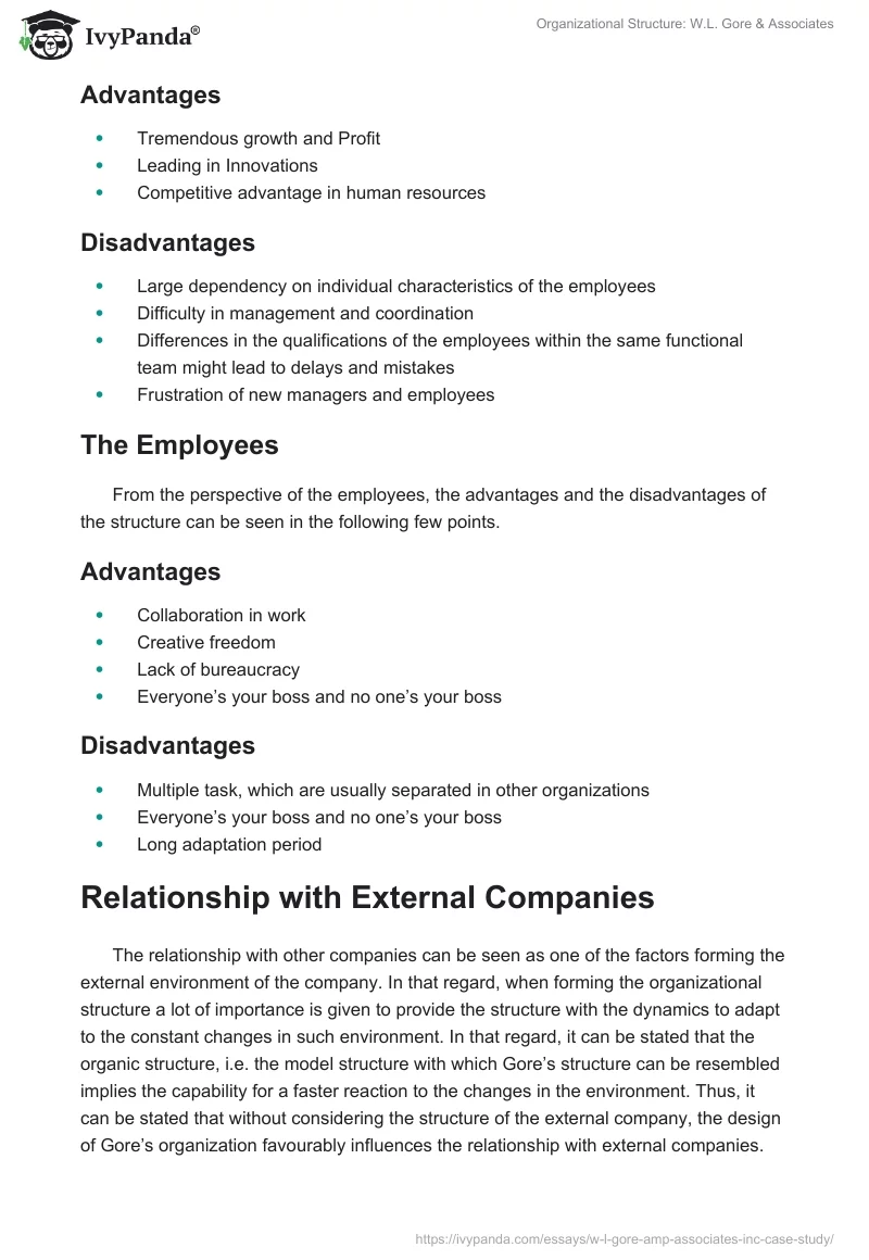 Organizational Structure: W.L. Gore & Associates. Page 4