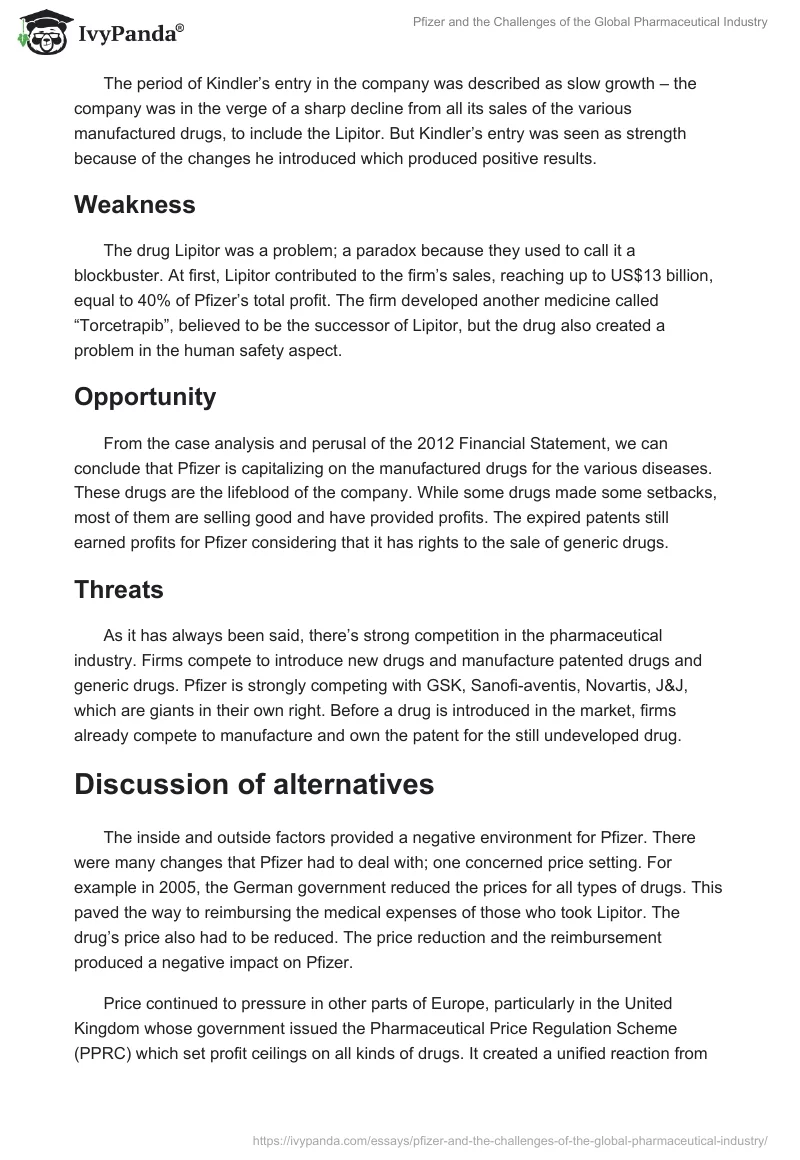 Pfizer and the Challenges of the Global Pharmaceutical Industry. Page 3