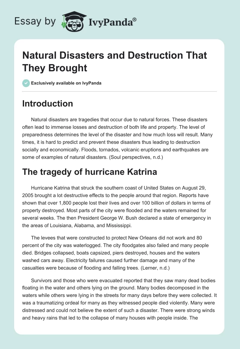 Natural Disasters and Destruction That They Brought. Page 1