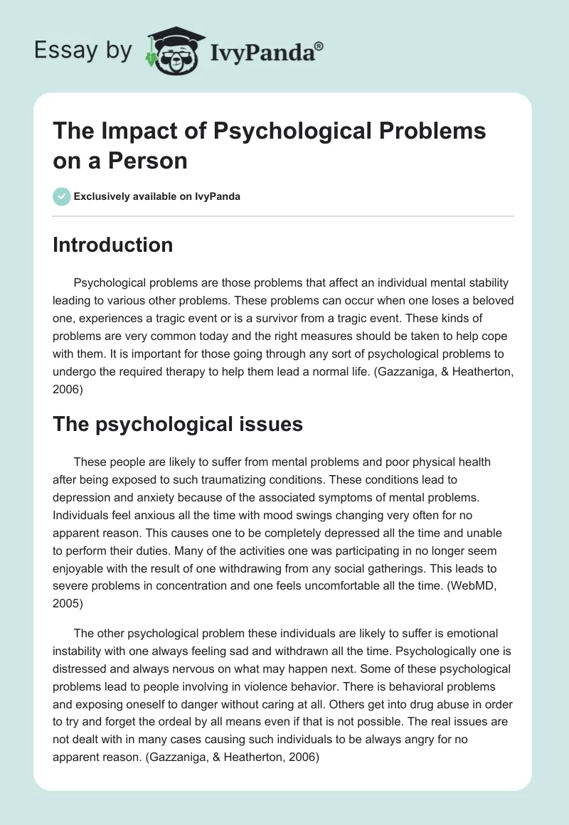 The Impact of Psychological Problems on a Person. Page 1