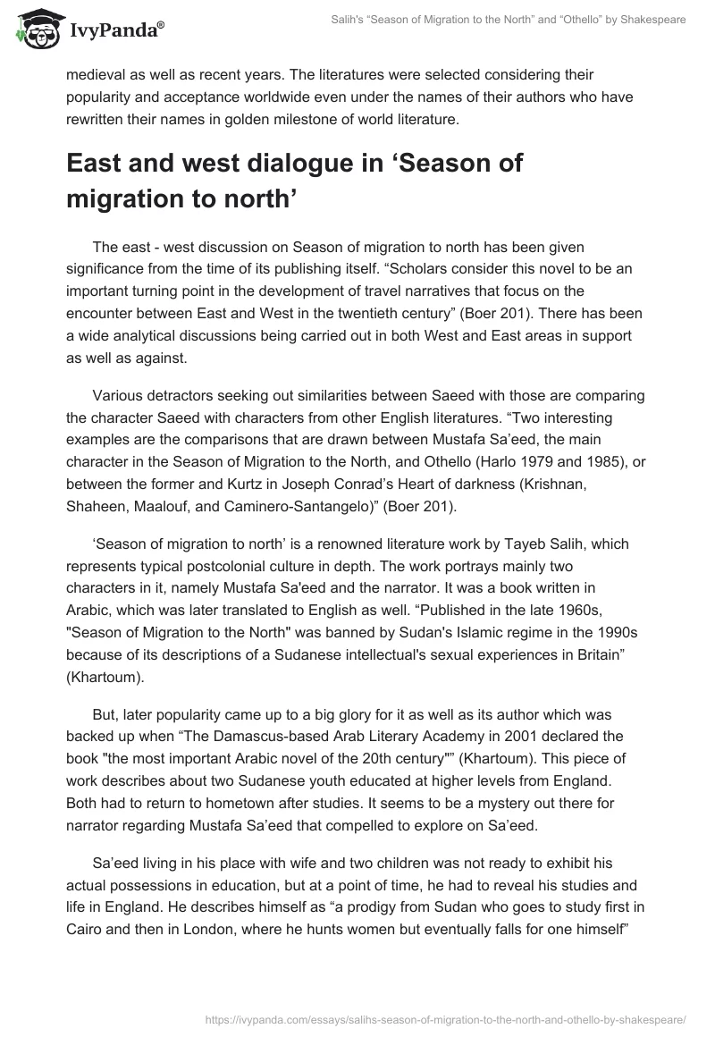 Salih's “Season of Migration to the North” and “Othello” by Shakespeare. Page 2