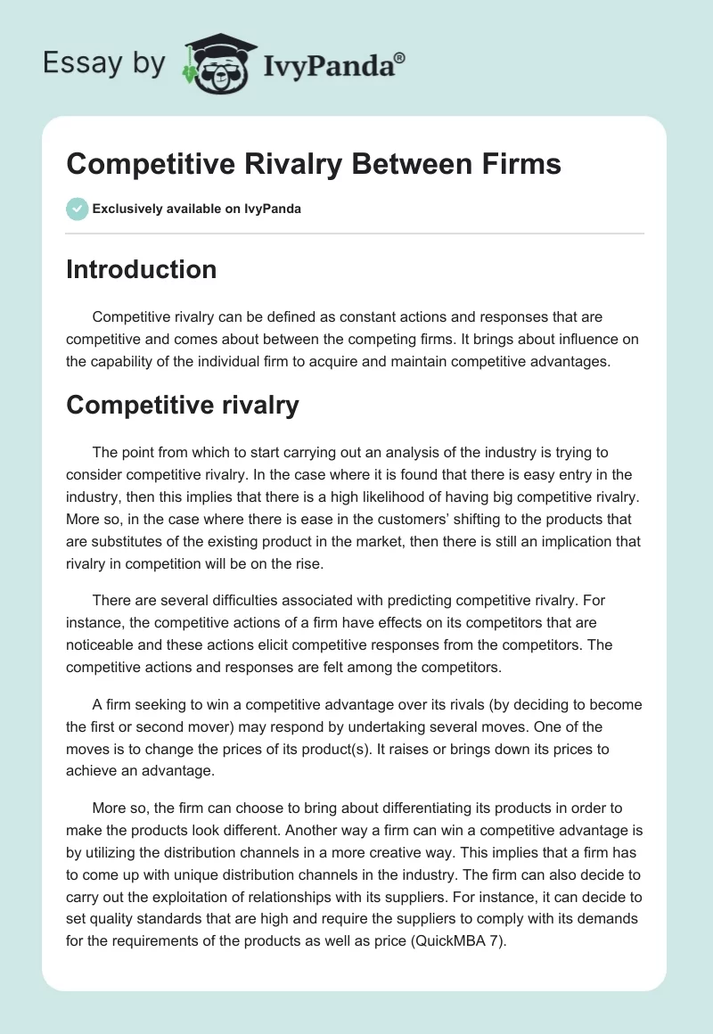 Competitive Rivalry Between Firms. Page 1