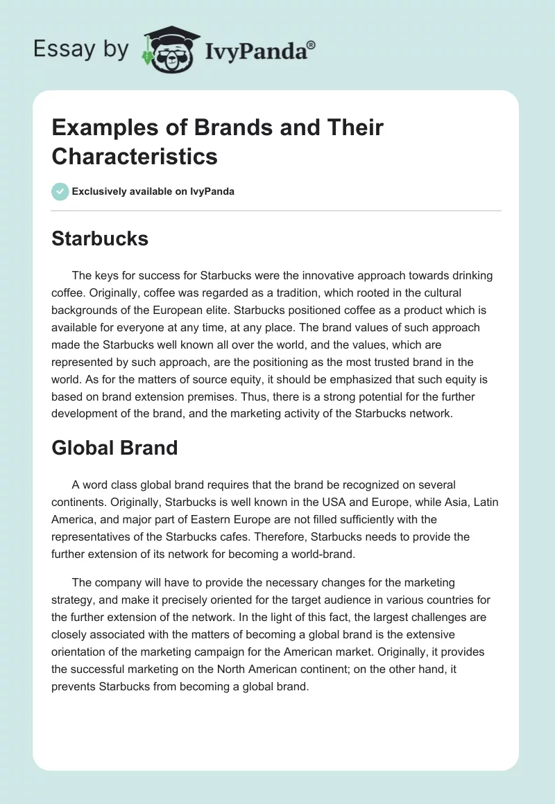 Examples of Brands and Their Characteristics. Page 1