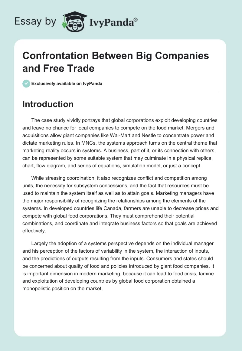 Confrontation Between Big Companies and Free Trade. Page 1