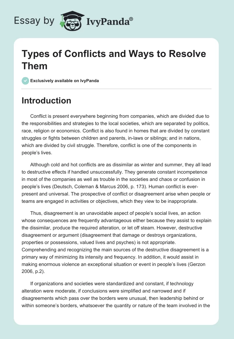 Types of Conflicts and Ways to Resolve Them. Page 1
