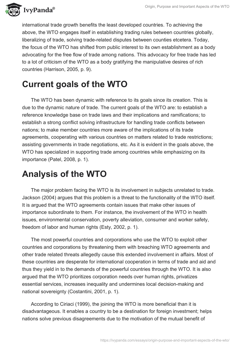 Origin, Purpose and Important Aspects of the WTO. Page 2