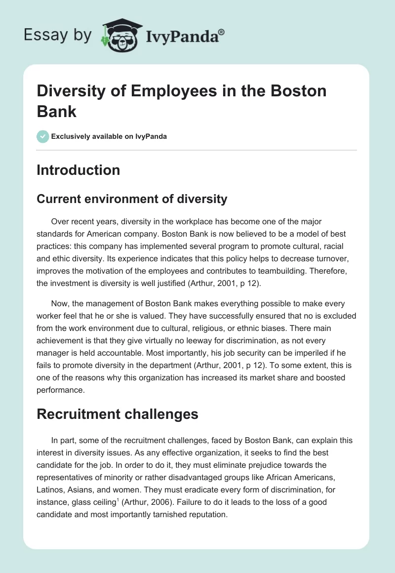 Diversity of Employees in the Boston Bank. Page 1